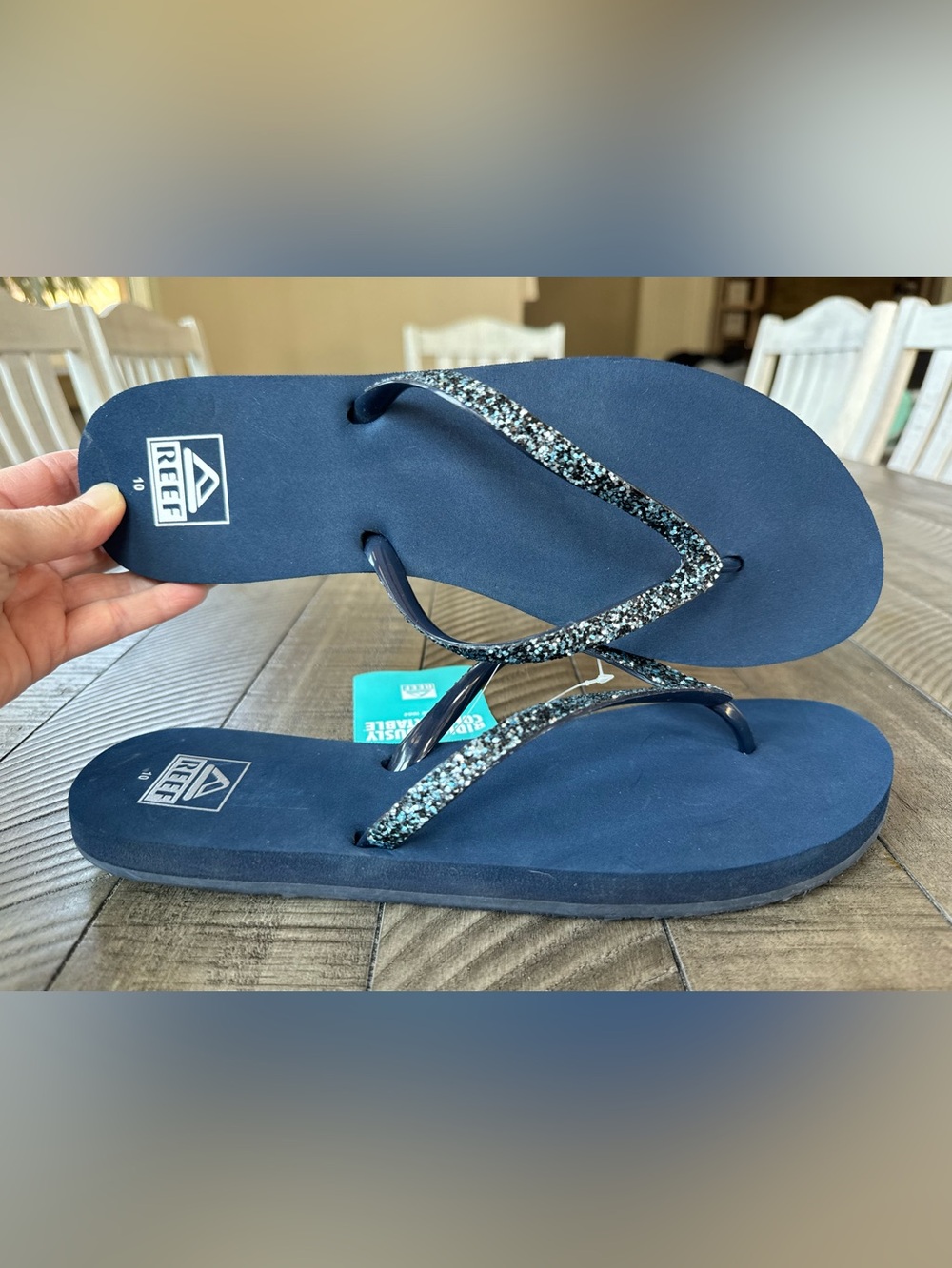Reef Navy Stargazer Sparkle Flip Flops Women's Size 10 (NWT)